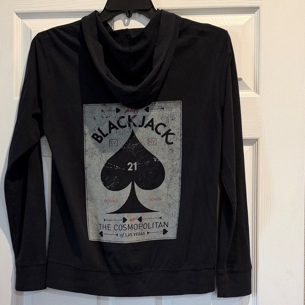Cosmopolitan Black Hooded Jacket with Blackjack Graphic Small